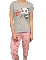  Dámské bavlněné pyžamo šedé 3/4 panda kalhoty L