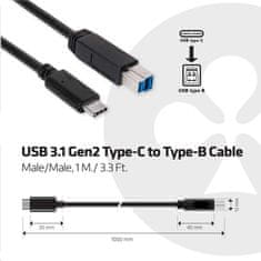 Club 3D Kabel USB 3.1 typ C Gen2 na USB typ B (M/M), 1m CAC-1524 - rozbaleno