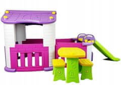 Lean-toys Sada: zahradní domek, stůl, skluzavka, růžová fi