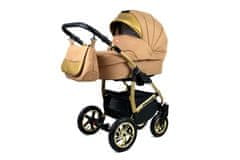 Babylux Gold Lux Sand Pearl | 3v1 Kombinovaný kočárek Set | Kočárek + Korbička + Dětská autosedačka