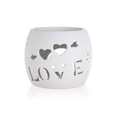 HOME DECOR Aroma lampa porcelánová 10,5 x 10,5 cm, Love, bílá, sada 2 ks