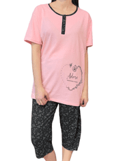 INNA Dámské bavlněné pyžamo růžové s krátkým rukávem srdce zbožňuje XL