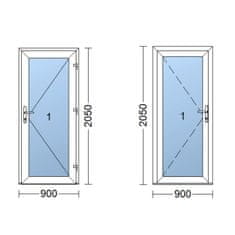TROCAL Plastové dveře | 90x205 cm (900x2050 mm) | bílé | prosklenné | pravé