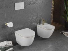Mexen Lena závěsná wc mísa včetně sedátka s slow-slim, duroplast, bílá/zlatá linka (30224005)