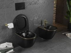 Mexen Lena závěsná wc mísa včetně sedátka s slow-slim, duroplast, černá mat/zlatá linka (30224075)