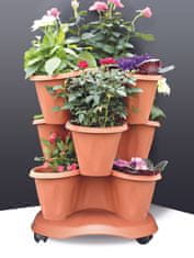Bama Květináč modulární TRIFOGLIO, set 3 ks + spodní miska s kolečky, terracotta