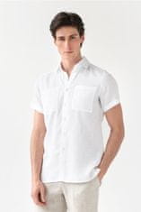 Lněná košile PORTLAND s krátkým rukávem v bílé barvě Velikost: L