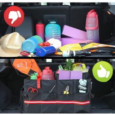 HEGGER® HEGGER Car Boot Organiser Taška do kufru auta 46 x 31 x 24 cm Skládací taška do auta s 5 vnějšími kapsami v černé barvě s protiskluzovými pásky na suchý zip