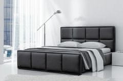 Veneti Čalouněná postel Esteban s vysokým čelem a úložným prostorem černá eko kůže 180 x 200