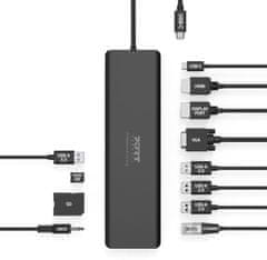 Port Connect Dokovací stanice 11v1, 1x4K, RJ45,HDMI,Display Port,VGA,USB-C 100W, 4xUSB-A,micro/SD