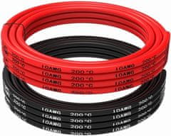 YUNIQUE GREEN-CLEAN Silikonový kabel 10 AWG Flexibilní elektrický vodič 5 metrů [2,5 m černý a 2,5 m červený] Pocínovaný měděný drát kabel Vysoká teplotní odolnost