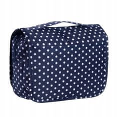 INNA Kosmetický cestovní kufřík na kosmetiku s háčkem, skládací tmavě modrá bílé tečky