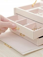 INNA Šperkovnice se 2 zásuvkami na zrcadlový klíč organizér na šperky řetězová krabice bílá barva