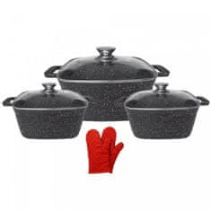 Cheffinger CF-SQC01: 6dílná sada čtvercového nádobí s kuchyňskými rukavicemi
