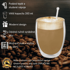 GOLDEN LEAF Sada 4 ks Sklenice s dvojitého skla - Sklenice na kávu s dvojitou stěnou - Trvanlivé a bezpečné používání - Latte Macchiato - 4ks x 350 ml