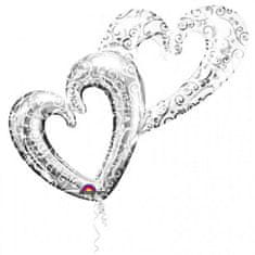 Amscan Balónek fóliový Srdce spojená stříbrná 134 x 91 cm