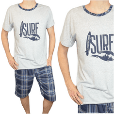 Pánské pyžamo světle šedé krátký rukáv surf L