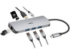EMAVO ADAPTÉR EMAVO A-4, USB-C, HDMI 4K, USB 3.0, PDW 100W, ETH, hnědá krabička