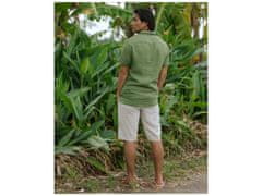 Lehká pánská lněná košile HAWI s krátkým rukávem v lesní zelené Velikost: XL