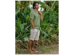 Lehká pánská lněná košile HAWI s krátkým rukávem v lesní zelené Velikost: XL