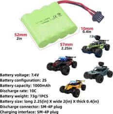 YUNIQUE GREEN-CLEAN 1 kus dobíjecí baterie 7.4V 1000mah SM-4P s USB nabíjecím kabelem pro DE36W DE65 NO.1809 RC Model Toy Car Climbing Vehicle