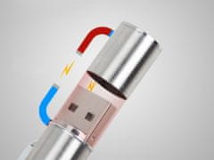 Bailong 08361 Magnetické pero, LED svítilna, tester UV, USB stříbrná