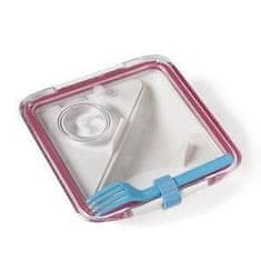 Apetit BLACK-BLUM Lunch box bílý/růžový modrá vidlička