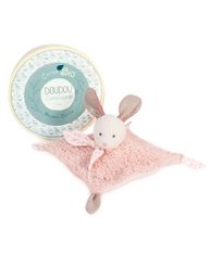 DouDou ET Compagnie Doudou Dárková sada - Plyšový králíček s růžovou dečkou z BIO bavlny 25 cm
