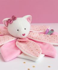 Doudou Dárková sada - plyšový muchláček růžová kočka 26 cm