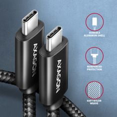 AXAGON kabel USB-C - USB-C, 240W 5A, ALU, opletený, 1m, černá