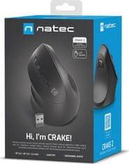 Natec Natec CRAKE 2/Kancelářská/Optická/Pro leváky/2 400 DPI/Bezdrátová USB + Bluetooth/Černá