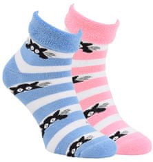 OXSOX OXSOX dámské bavlněné froté pruhované ponožky kočky 6500123 2-pack, růžová/modrá, 35-38