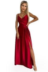 Numoco CHIARA saténové dlouhé šaty na ramínka červená M