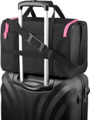 ZAGATTO Cestovní taška černá s růžovými zipy do letadla 40x20x25 dámská, objem 20 litrů, pohodlné rukojeti a nastavitelný ramenní popruh, má ochranné nožičky, lze nasadit na rukojeť cestovního kufru / ZG837