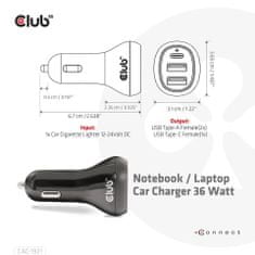 Club 3D Auto nabíječka pro Notebooky 36W, 3 porty (2xUSB-A + USB-C) CAC-1921