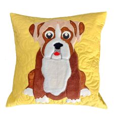 Handy Pets Patchwork - Povlak na dětský polštářek - Boxer Eda - žlutý 42 x 42 cm