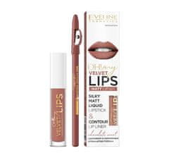 Eveline Cosmetics ach! my velvet lips liquid matt lip kit sada matné tekuté rtěnky 4,5ml + tužka na rty 1ks 12 praline eclair