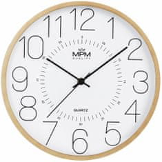 MPM QUALITY Designové plastové hodiny MPM Wooden Look, béžová/bílá