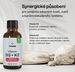 Trime Vitamín D3 + K2, 1000 IU D3 / 25µg K2-MK7, 1000 kapek