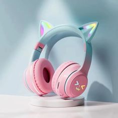 MG CA-042 bezdrátové sluchátka s kočičíma ušima, růžové
