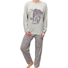 INNA Dámské pyžamo šedá opuka dlouhý rukáv fialový panter XL