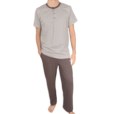 Bavlněné pánské pyžamo dlouhé kalhoty hnědá krátký rukáv pruhy XXL