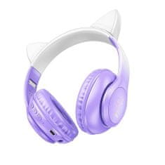 Hoco W42 bezdrátové sluchátka s kočičíma ušima, fialové