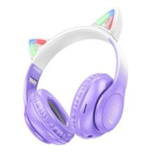 Hoco W42 bezdrátové sluchátka s kočičíma ušima, fialové