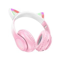 Hoco W42 bezdrátové sluchátka s kočičíma ušima, růžové