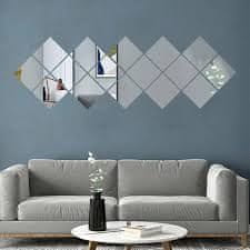 HOME & MARKER® Zrcadlové Samolepky na zed, 3D Nástěnné zrcadlo, Nalepovací zrcadlo (32ks samolepek, konečná velikost 50x100 cm) | WALLGEM 32ks + 32ks ZDARMA