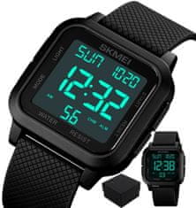 Camerazar Pánské sportovní hodinky SKMEI pro outdoor, vojenský styl, černé, s digitálním ciferníkem a pryžovo-silikonovým řemínkem