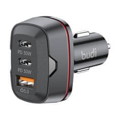 Budi Nabíječka do auta Budi, USB + 2x USB-C, 60W, PD + QC (černá)
