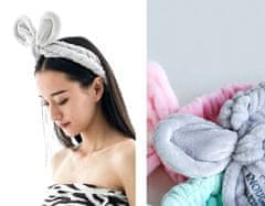 For Fun & Home Kosmetická čelenka do vlasů s králičími ušima, měkký fleece, univerzální velikost, šířka mašle 7 cm, délka 20 cm