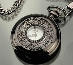 Camerazar Kapesní hodinky ve steampunkovém stylu, bižuterní kov, bílý ciferník s arabskými číslicemi, 37 cm řetízek